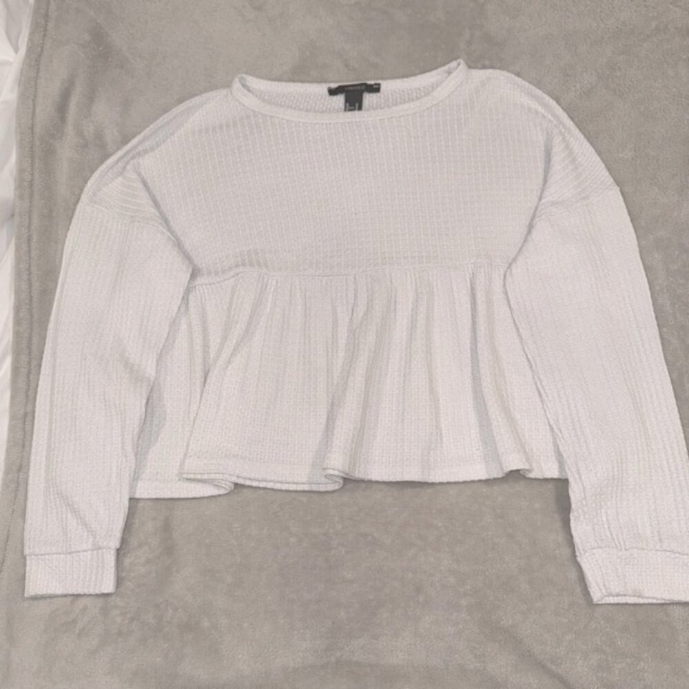 Forever 21 White Long Sleeve Peplum Crop Blouse